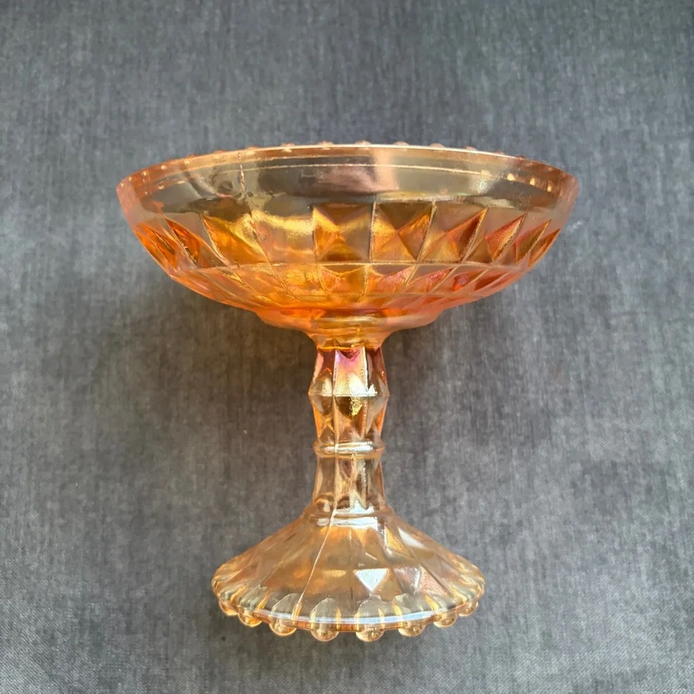 Jeannette Vintage Glass Marigold Compote Or Candy Dish Windsor Beaded Pattern